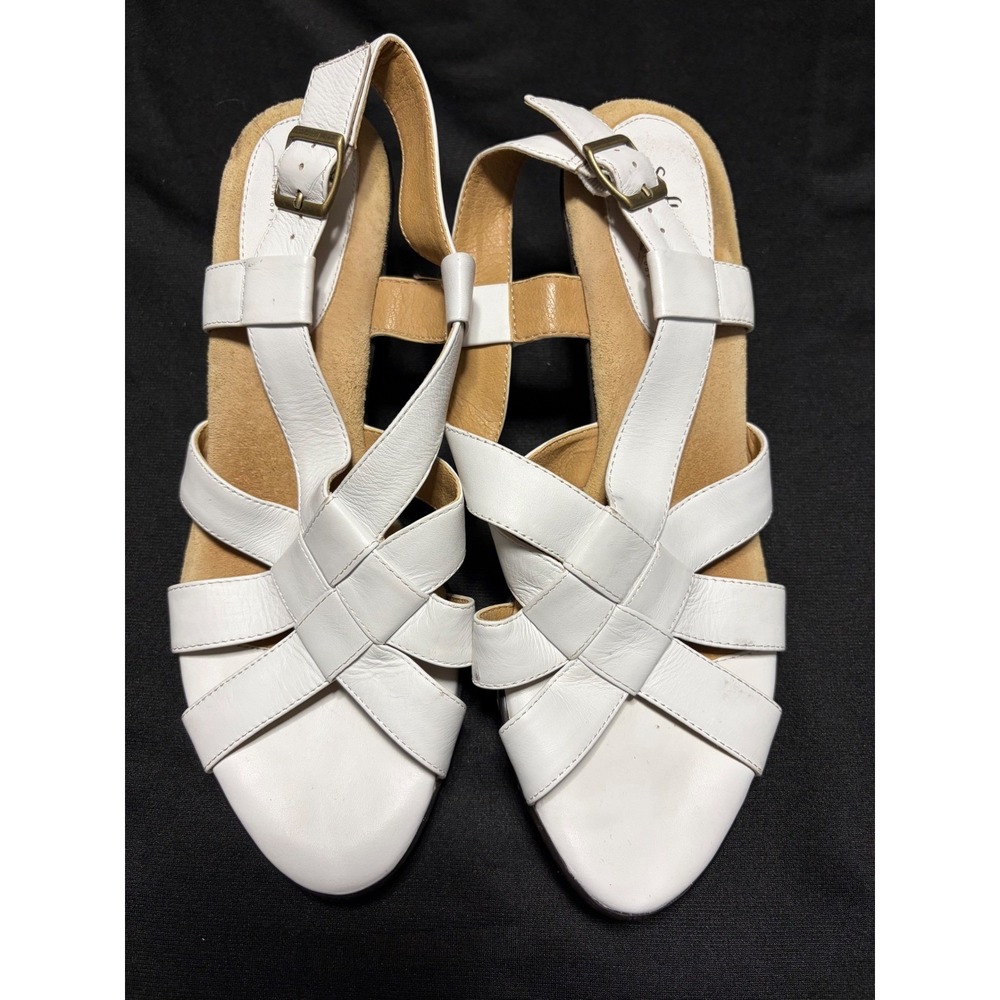 Softspots White Leather Strappy Slingback Comfort Heels Women's 9M
